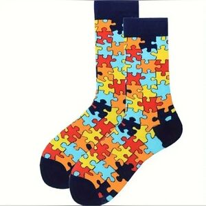 NEW Puzzle Pieces Print Socks Women's One Size